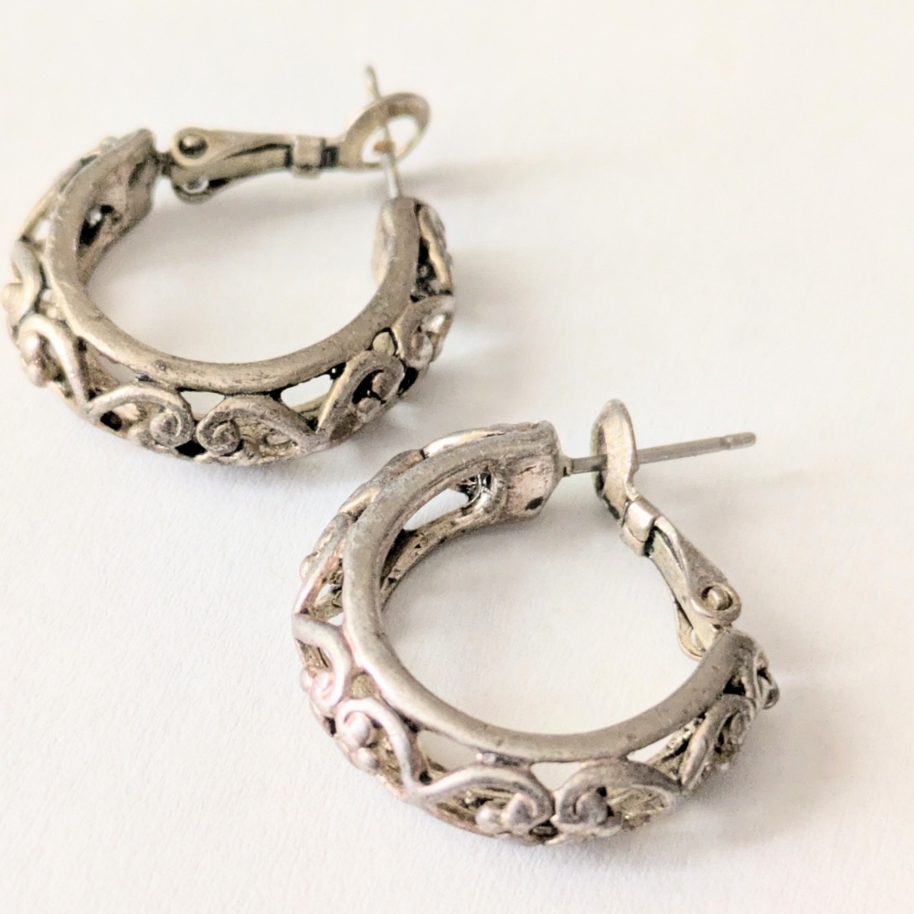 Oxidized Sterling Silver Filagree Hoop Earrings